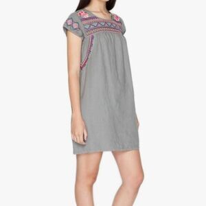 JWLA Johnny Was Gravel Cassandra 100% linen embroidered dress size Small